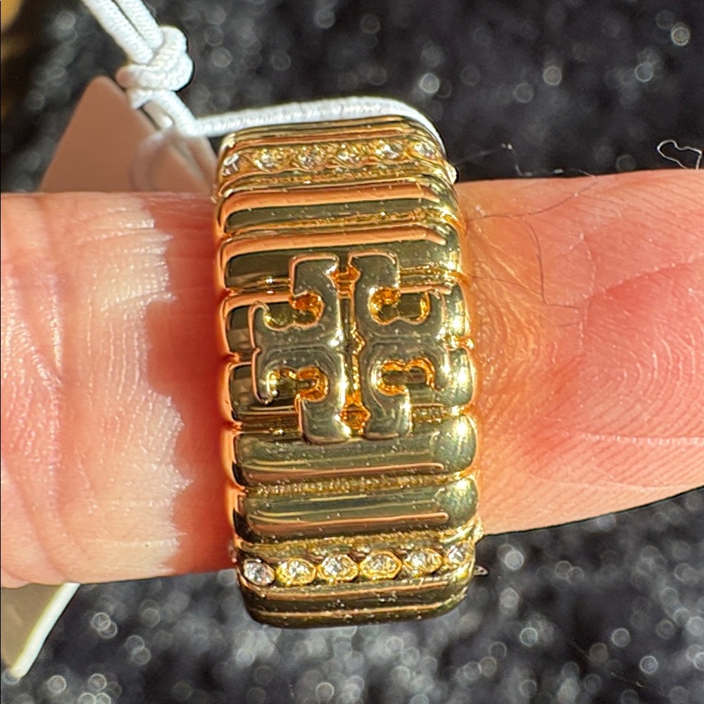 Tory Burch Textured Rope Pave Ring Size 7 1/2 NWT